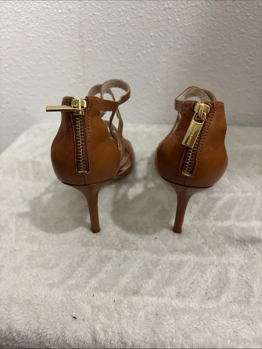 MICHAEL Michael Kors Cognac Leather Strappy Peep Toe Heels Size 9.5M